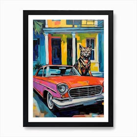 Ford Fairlane Vintage Car With A Cat, Matisse Style Painting 2 Art Print