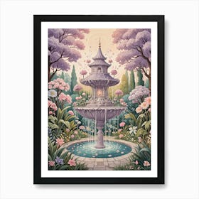 Lavender Fountain In The Garden Art Print