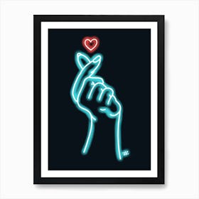 Blue Neon Hand Heart Art Print