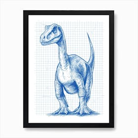 Plateosaurus Dinosaur Blue Print Sketch 1 Art Print