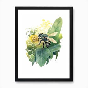 Metallic Green Sweat Bee Beehive Watercolour Illustration 1 Art Print