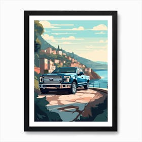 A Ford F 150 In Amalfi Coast, Italy, Car Illustration 4 Art Print
