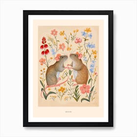 Folksy Floral Animal Drawing Mouse 6 Poster Art Print