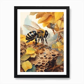 Half Black Leafcutter Bee Beehive Watercolour Illustration 1 Art Print
