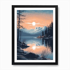 Winter Travel Night Illustration Lake Tahoe Usa 2 Art Print