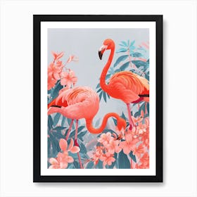 Lesser Flamingo And Bougainvillea Minimalist Illustration 1 Art Print