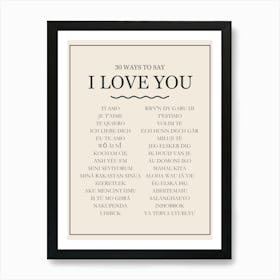 30 Ways To Say I Love You Brown Print Art Print