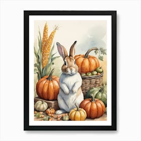 Painting Of A Cute Bunny With A Pumpkins (25) Art Print