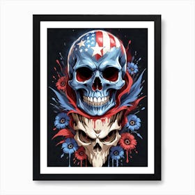 American Flag Floral Face Evil Death Skull (21) Art Print