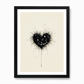Black Heart Dripping Paint Art Print