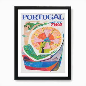 Mermaid, Portugal Vintage Travel Poster Art Print