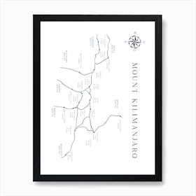 Mount Kilimanjaro Route Map Art Print