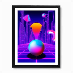 Neon sunset, trench and sphere [synthwave/vaporwave/cyberpunk] — aesthetic neon retrowave poster Art Print