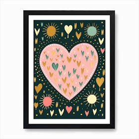 Cute Lines Dots Sun & Hearts Art Print