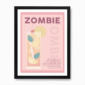 Pink And Burgundy Zombie Cocktail Art Print