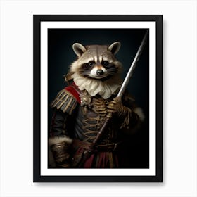 Vintage Portrait Of A Common Raccoon Dressed As A Knight 2 Art Print