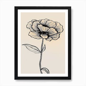 Line Art Marigold Flowers Illustration Neutral 3 Art Print