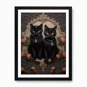 Two Medieval Black Cats Rococo Style 3 Art Print