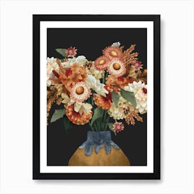 Autumn Dahlia Flowers In A Ceramic Vase Art Print
