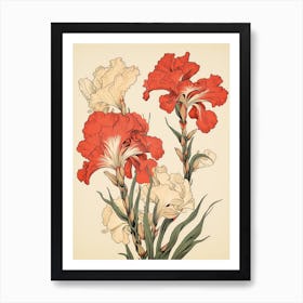 Great Wave With Gladiolus Flower Drawing In The Style Of Ukiyo E 2 Art Print