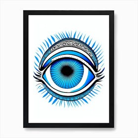 Psychedelic Eye, Symbol, Third Eye Blue & White 6 Art Print