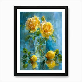 Yellow Roses In A Vase 1 Art Print