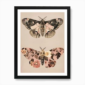 Pink Botanical Butterflies William Morris Style 8 Art Print