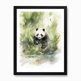 Panda Art Running Watercolour 4 Art Print