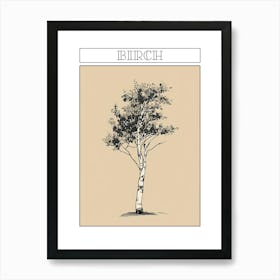 Birch Tree Minimalistic Drawing 1 Poster Art Print