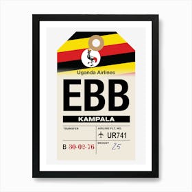 Kampala (EBB) Uganda Vintage Airline Luggage Tag Art Print