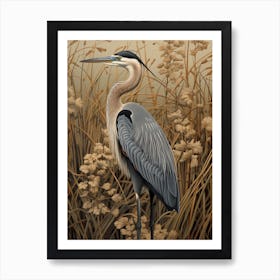 Dark And Moody Botanical Great Blue Heron 5 Art Print