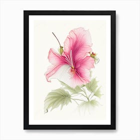 Hibiscus Floral Quentin Blake Inspired Illustration 1 Flower Art Print