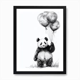 Giant Panda Holding Balloons Ink Illustration 3 Art Print