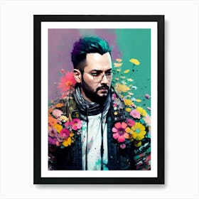 Man With Flowers Art Print