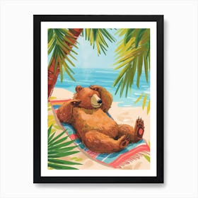 Brown Bear Relaxing In A Hot Spring Storybook Illustration 2 Art Print