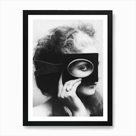 Woman With A Mask from a Picture Frame, Black and White Old Photo Art Print