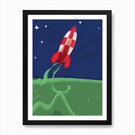 Retro Space rocket on the Moon. Art Print