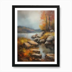 Autumn Lake,Forest Lake, Vintage Oil Painting, Farmhouse Wall Decorations, Antique Landscape, Vintage Landscape Oil Painting.5 2 Art Print