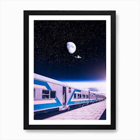 Station And Train To Space With Moons Póster