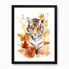 A Tiger Watercolour In Autumn Colours 2 Art Print