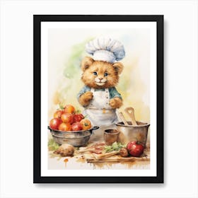 Cooking Watercolour Lion Art Painting 5 Art Print