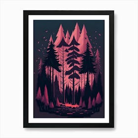 A Fantasy Forest At Night In Red Theme 90 Art Print