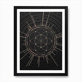 Geometric Glyph Symbol in Gold with Radial Array Lines on Dark Gray n.0122 Art Print