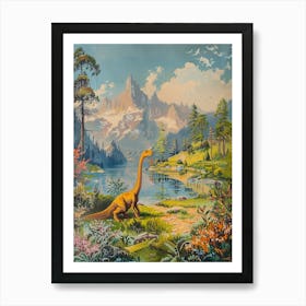 Dinosaur In The Mountains Landscape Painting 2 Art Print