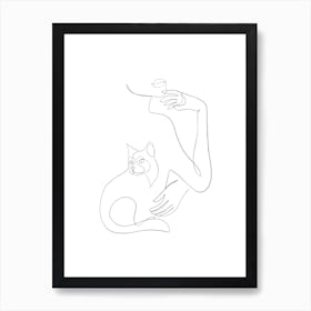 Cat And Woman Art Print