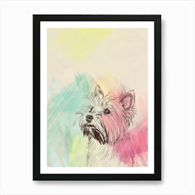 Yorkshire Terrier Dog Pastel Line Watercolour Illustration  2 Art Print