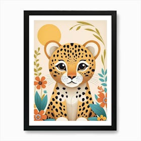Floral Cute Baby Leopard Nursery Illustration (19) Art Print