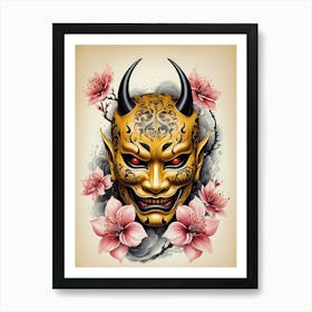 Floral Irezumi The Traditional Japanese Tattoo Hannya Mask (57) Art Print