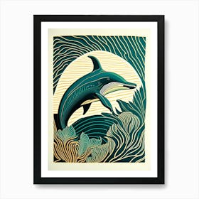 Tropical Dolphin Linocut Art Print