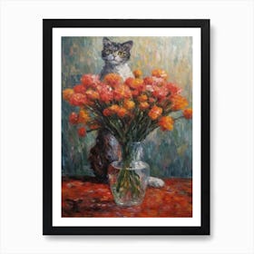 Carnations With A Cat 3 Art Print